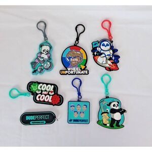 Dude Perfect Keychain Charm Lot Wheel Unfortunate Panda Golf Space Biking Logo